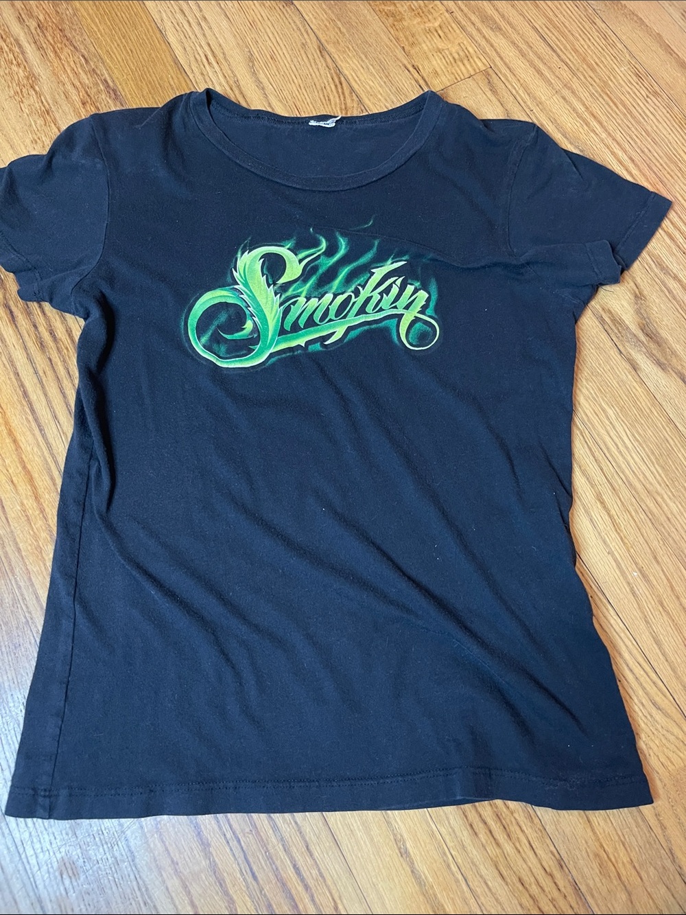 Black Tee with Green 'Smokin' Flame Graphic